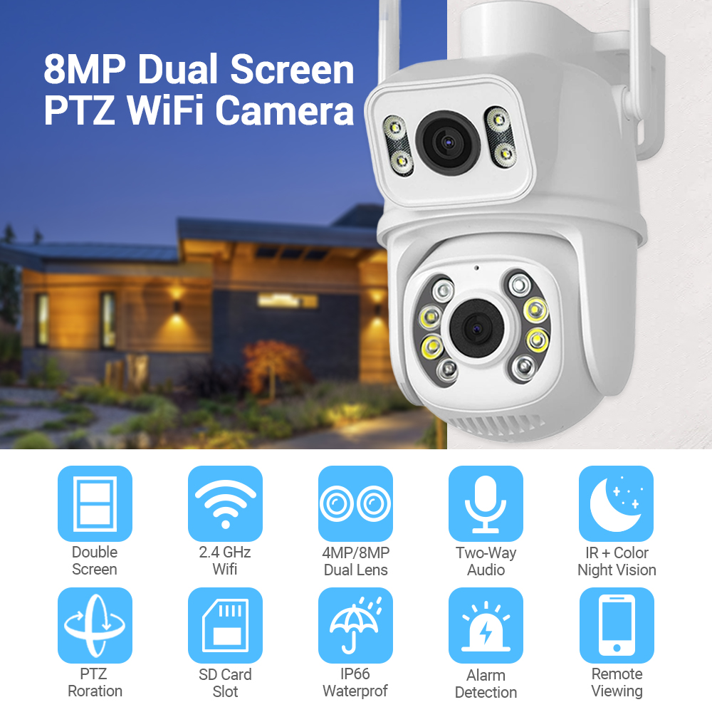 Hamrol Dual Lens 4K 8MP PTZ Wifi IP Camera 5X Zoom Motion Detection  Wireless CCTV IP Security Camera