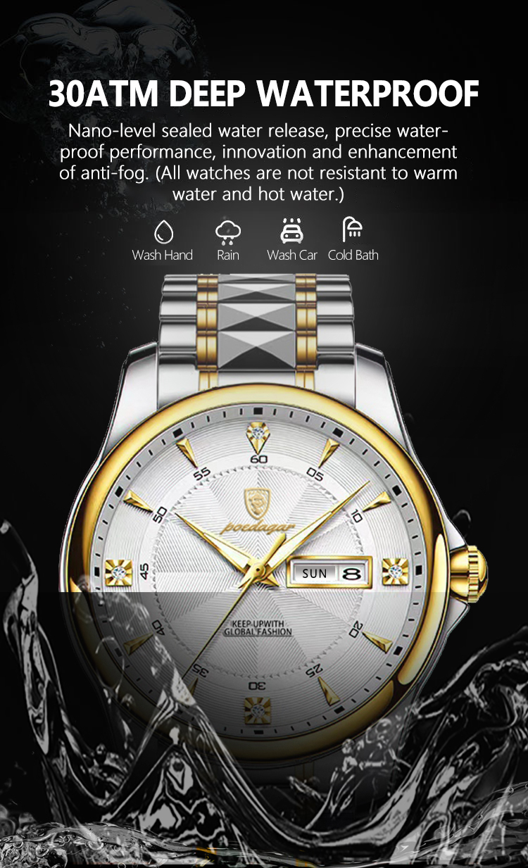 POEDAGAR Watch For Men Waterproof Original Luxury Stainless Steel
