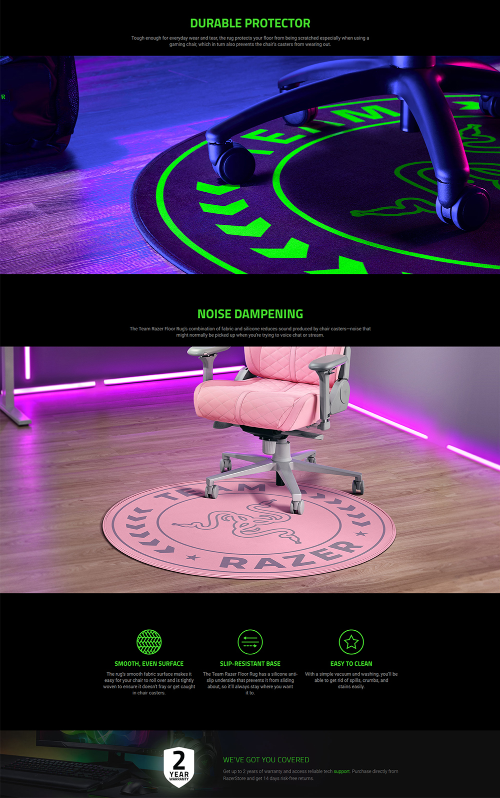 Team Razer Floor Rug Room and Gaming Chair Accessory for E