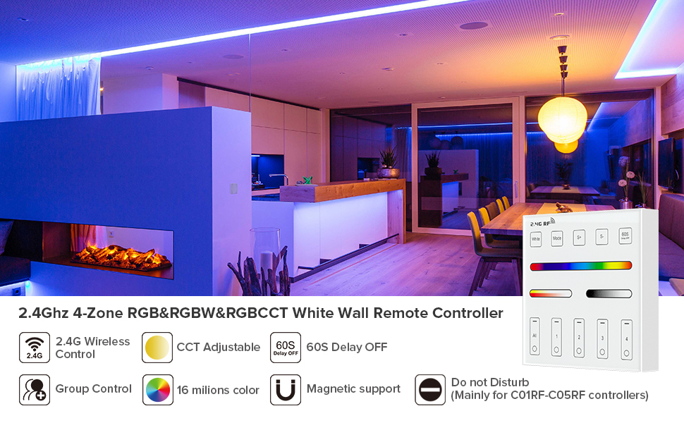 BTF-LIGHTING WR01RF Wireless RF 2.4G 4 Zones RGB RGBW RGBCCT Wall Mount ...