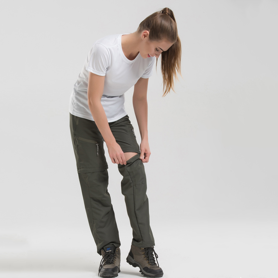 Pxjsdwe Women's Hiking Trousers, Zip-Off Trekking Trousers, Breathable, Quick-Drying, Stretch Cargo Trousers, Removable Leg Shorts, Outdoor Trousers, Summer Hiking Trousers, Functional Trousers, Army