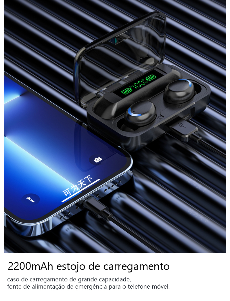 Wireless Bluetooth Earphone TWS F9 Earbud With 2200mAh Battery LED ...