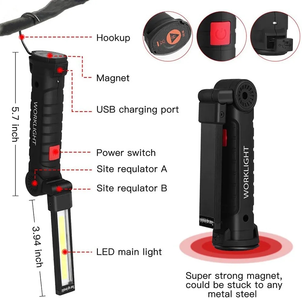 Rechargeable Work Light, LED Working Light with Magnetic and 360 ...