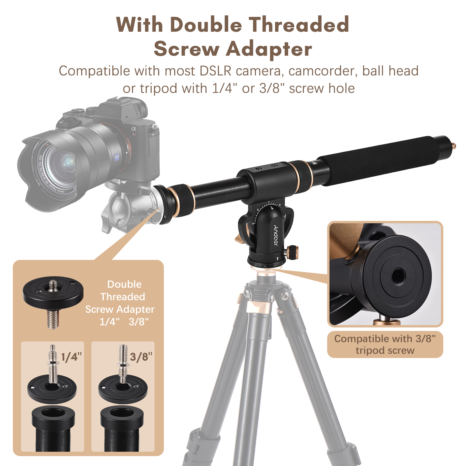 Andoer Universal Tripod Extension Arm Aluminum Alloy Detachable ...