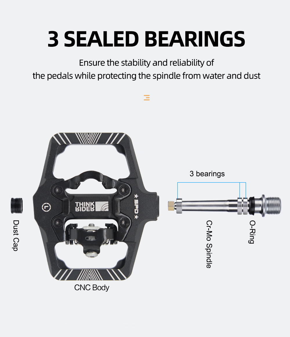 ThinkRider Bicycle Lock Pedal 2 In 1 With Free Cleat For SPD System MTB ...