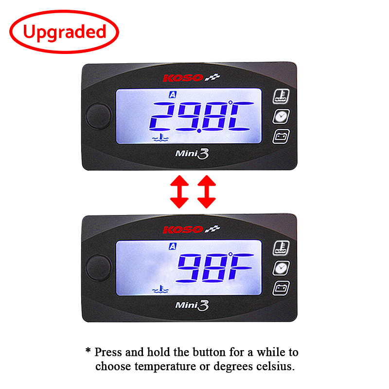 KOSO mini 3 in 1 Cylinder Head Temperature Meter Motorcycle Voltmeter ...