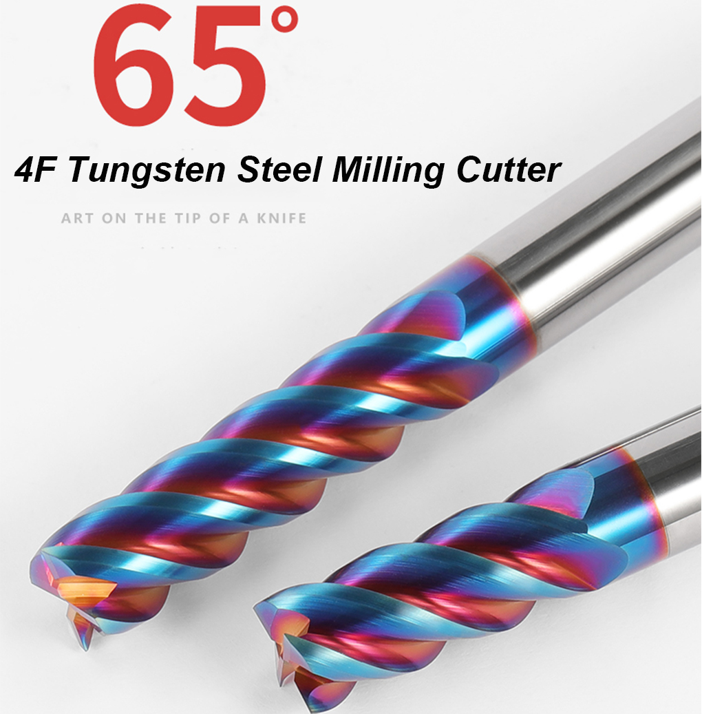 4 Flutes Titian Coated Milling Cutter Hrc65 Carbide Square End Mill Set Tungsten Cutting Cnc