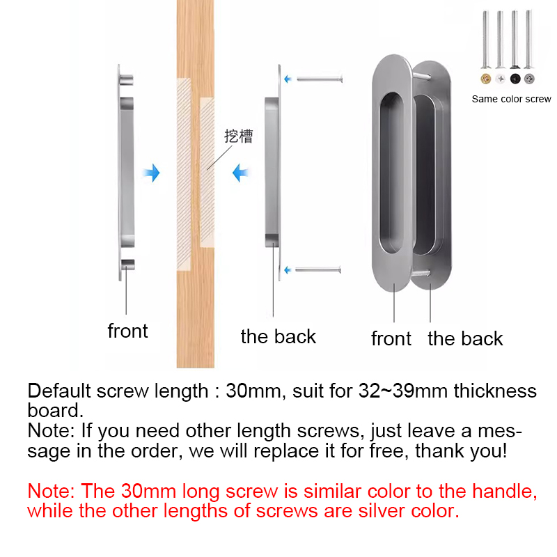 One Pair Hidden Door Handles Aluminum alloy Recessed Flush Pull Cover ...