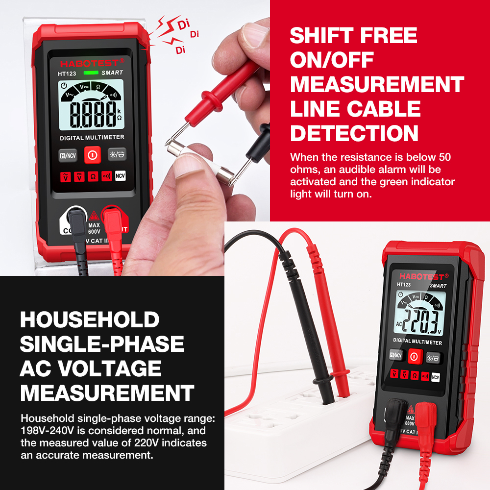 HABOTEST HT123 Digital Multimeter 600V AC/DC 4000 Counts High-Precision ...