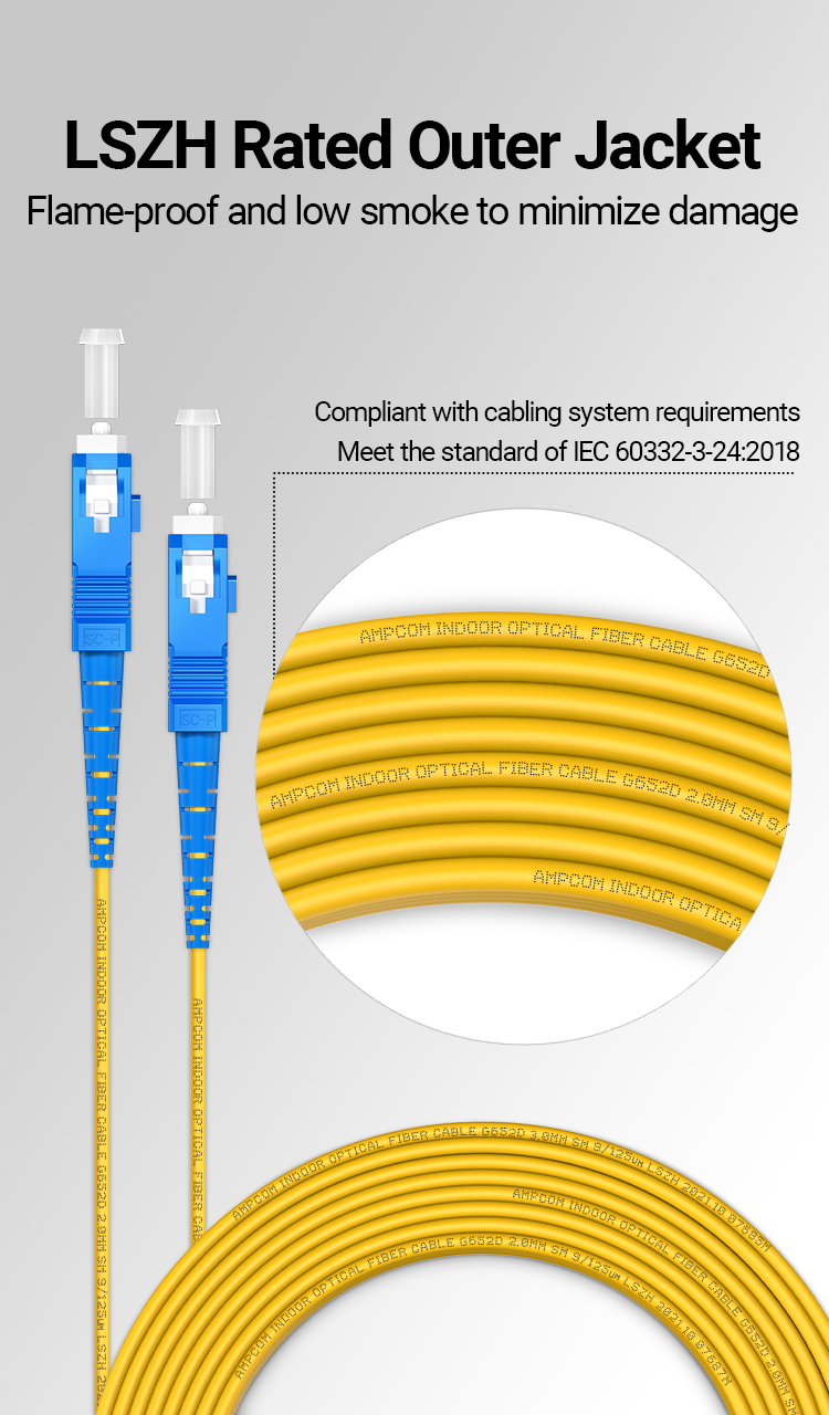 AMPCOM SC-SC Single Mode Fiber Optic Patch Cable, 9/125, Simplex, UPC ...