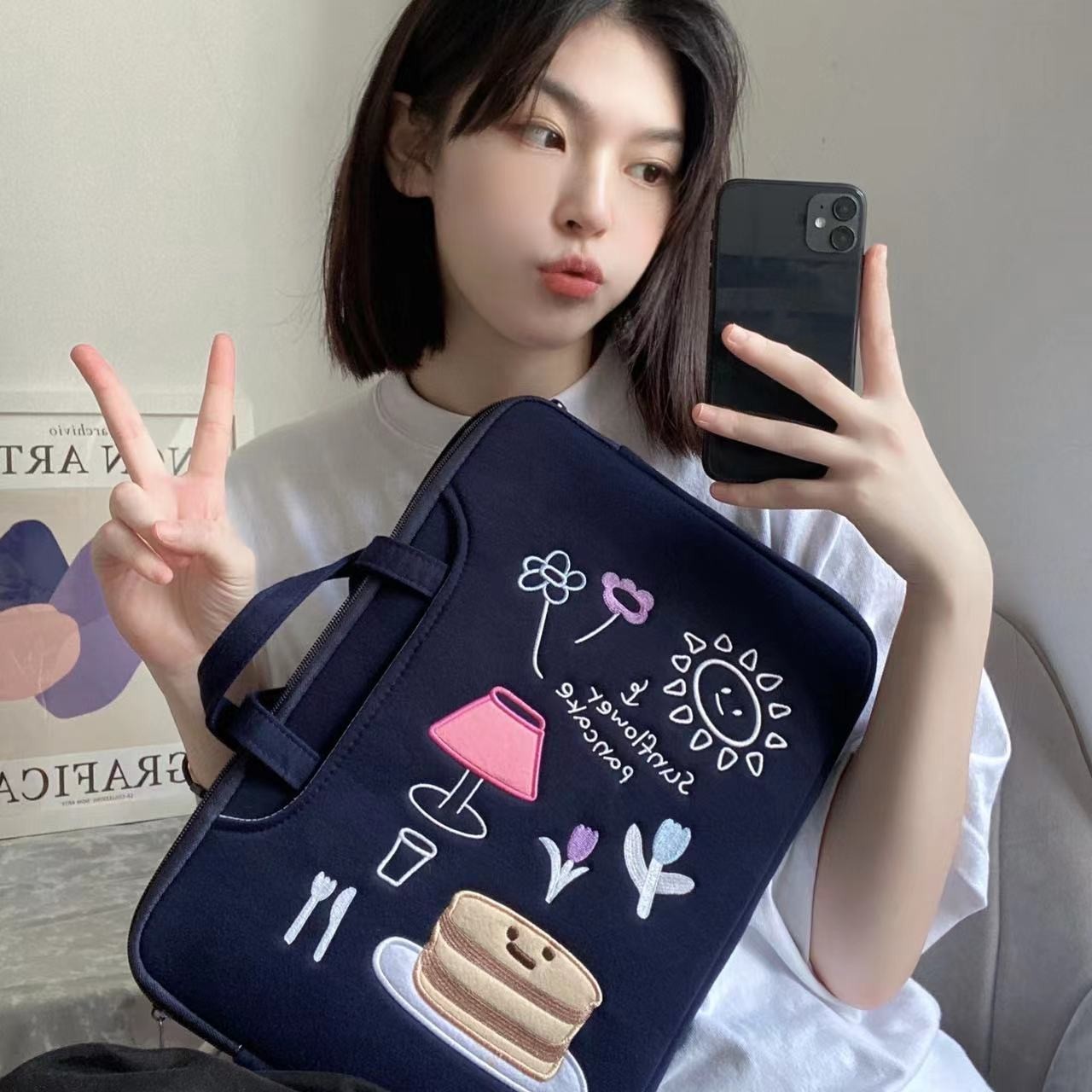 ins Korean cute laptop bag embroidered inner bag 13.3 14 15.6 inch ...