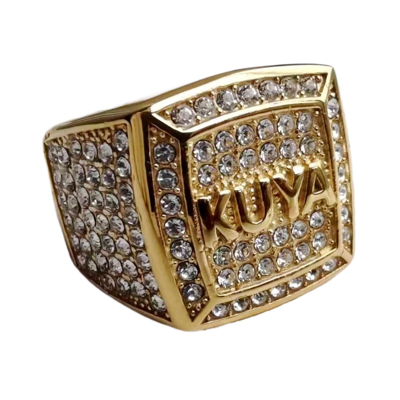 Solid KUYA Ring for Men Stainless Steel Full Rhinestone Ring Size 7-13 ...