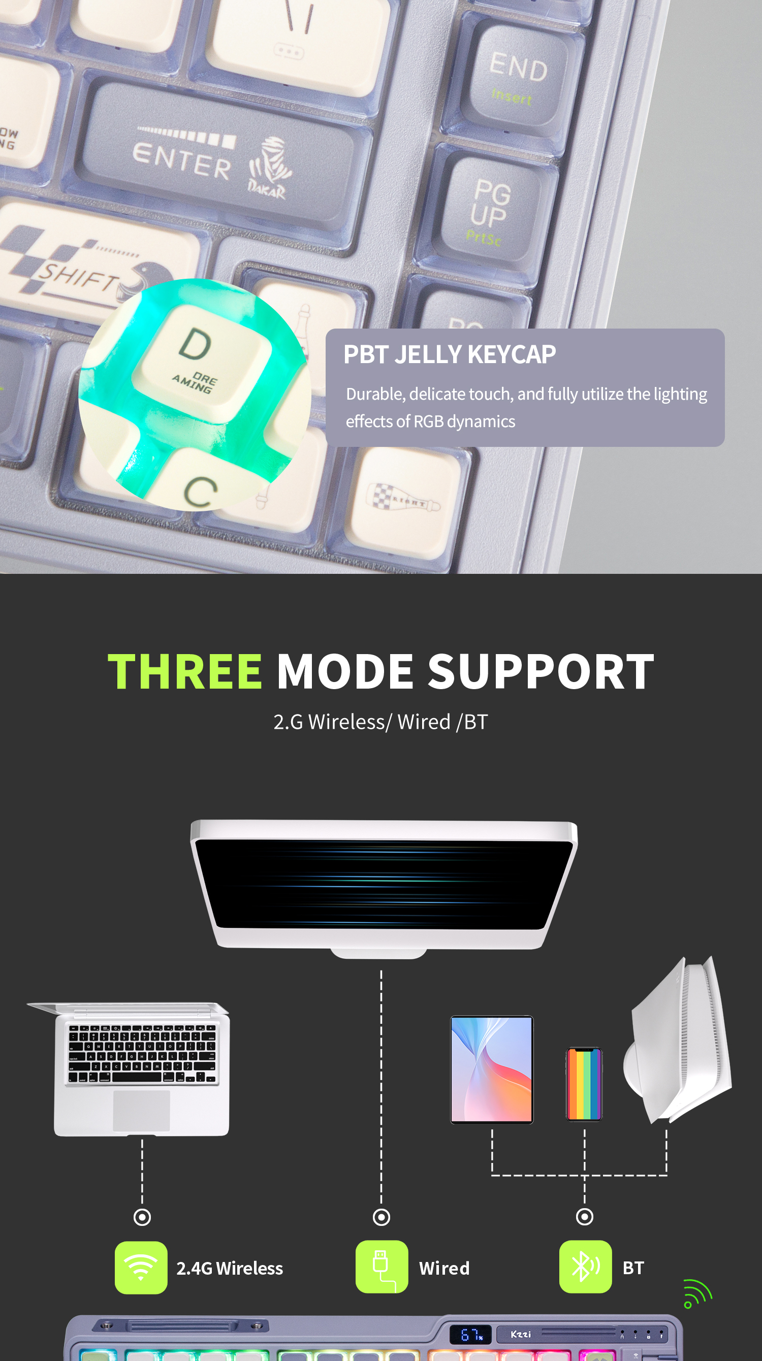 KZZI Kezhi K75 Pro+ Knight Wireless Three-Mode Mechanical Keyboard ...