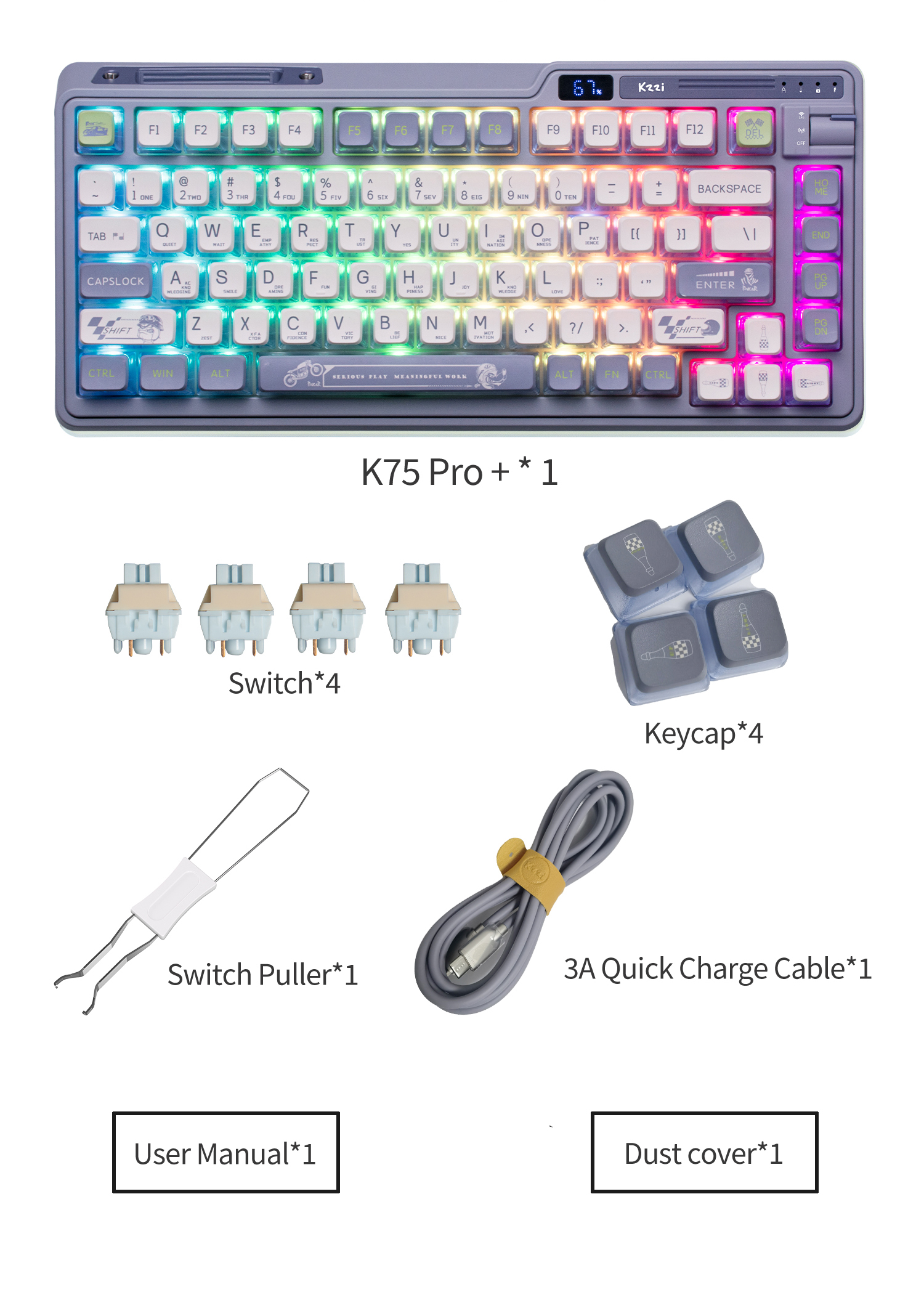 KZZI Kezhi K75 Pro+ Knight Wireless Three-Mode Mechanical Keyboard ...