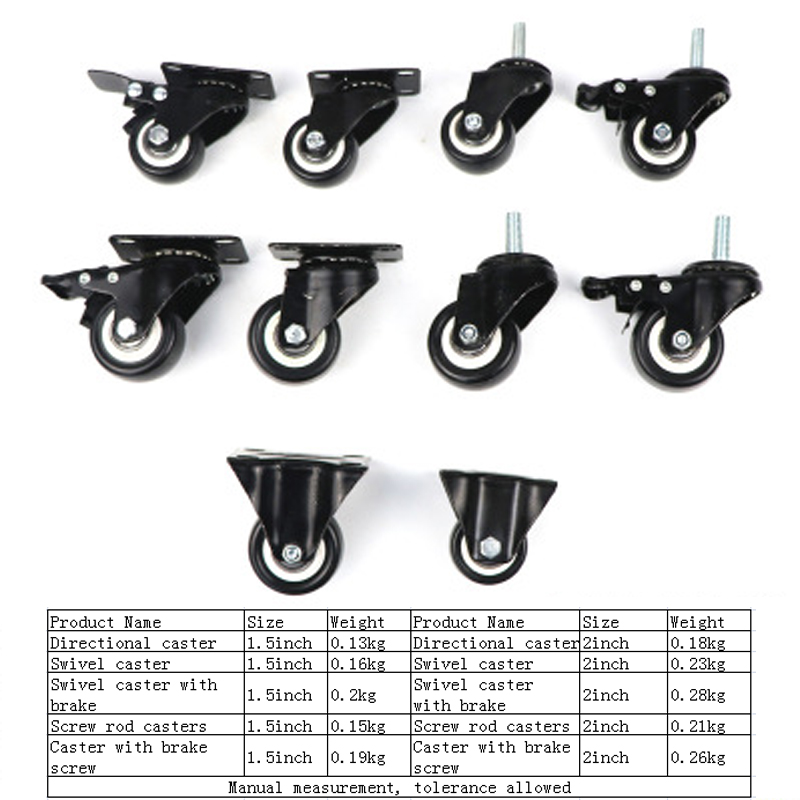 1pcs 1.5 inch Black Casters Directional/Universal Wheeled Screw Rod ...