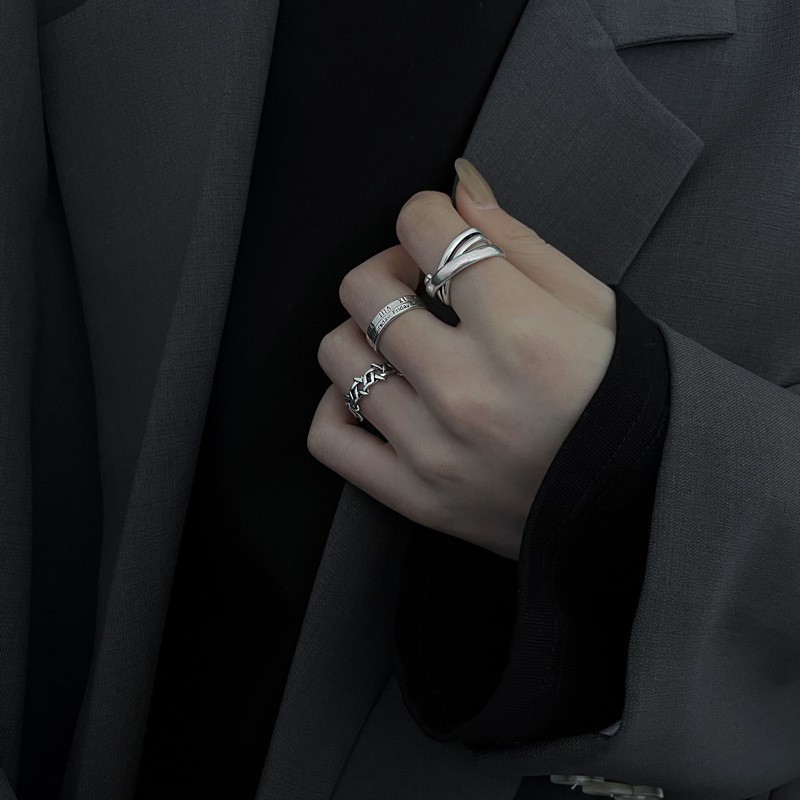 Korean Silver Ring Set with Punk Personalized Opening Adjustable Women ...