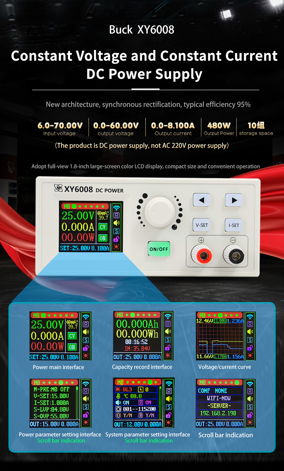 XY6008 CNC Dc-dc Adjustable Power Supply 60V/8A/480W Step-down Module ...