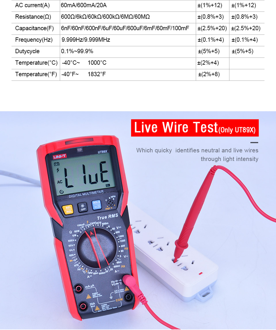 UNI-T Digital Multimeter Tester UT89X UT89XD True RMS NCV 20A Current ...