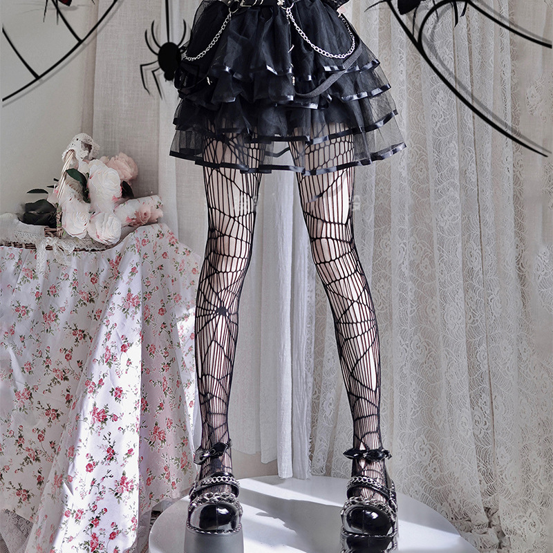 CHUNGLO Gothic Skull Jacquard Fishnet Stocking Women Sexy Thigh High ...