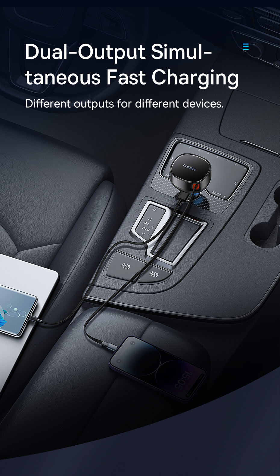 Baseus 2 in 1 Car Charger 30W Fast Charging PD 25W USB C Built-in ...