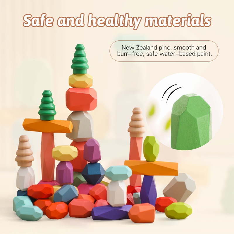 Mamimamihome Children's Wooden Colored Stone Building Block Educational ...