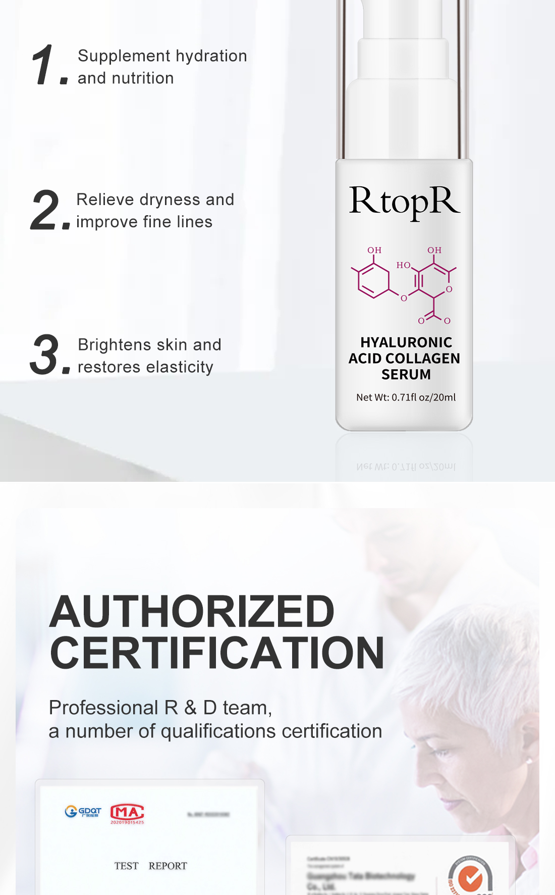 RtopR FDA Hyaluronic Acid Collagen Face Serum Acne Treatment Anti