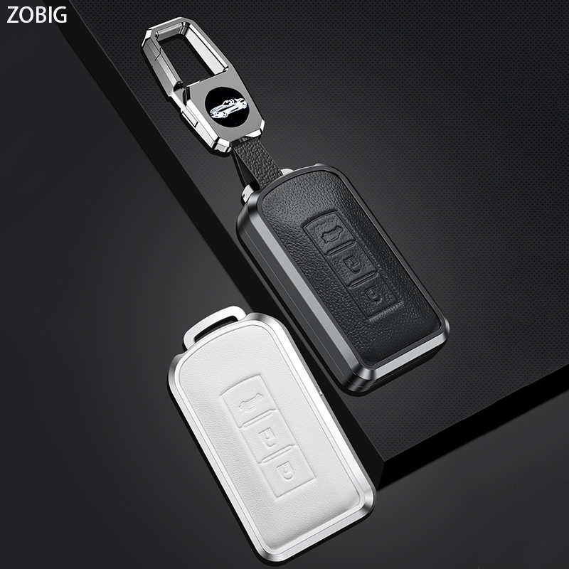 ZOBIG Aluminum + Leather Key Fob Cover with Keychains for Mitsubishi ...