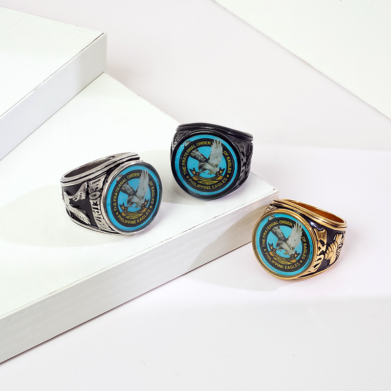 New Design Classic Stainless Steel Colorful Eagles Ring TFOE-PE Ring ...
