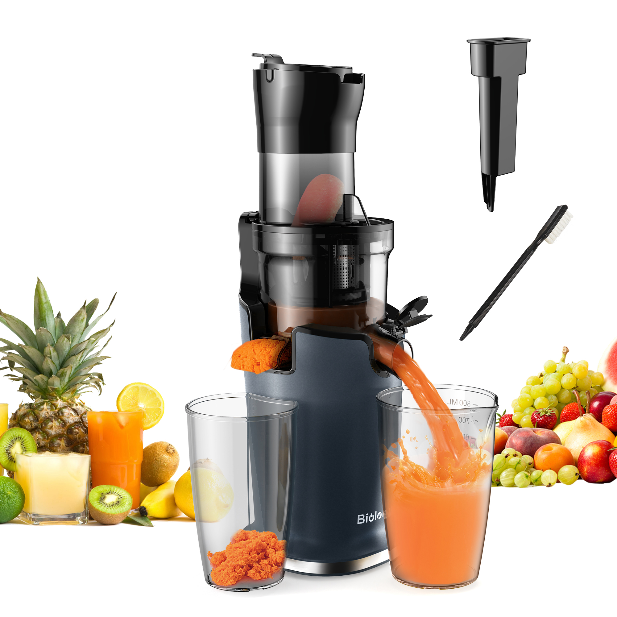 BioloMix Cold Press Juicer with 78mm Feed Chute, 200W 40-65RPM