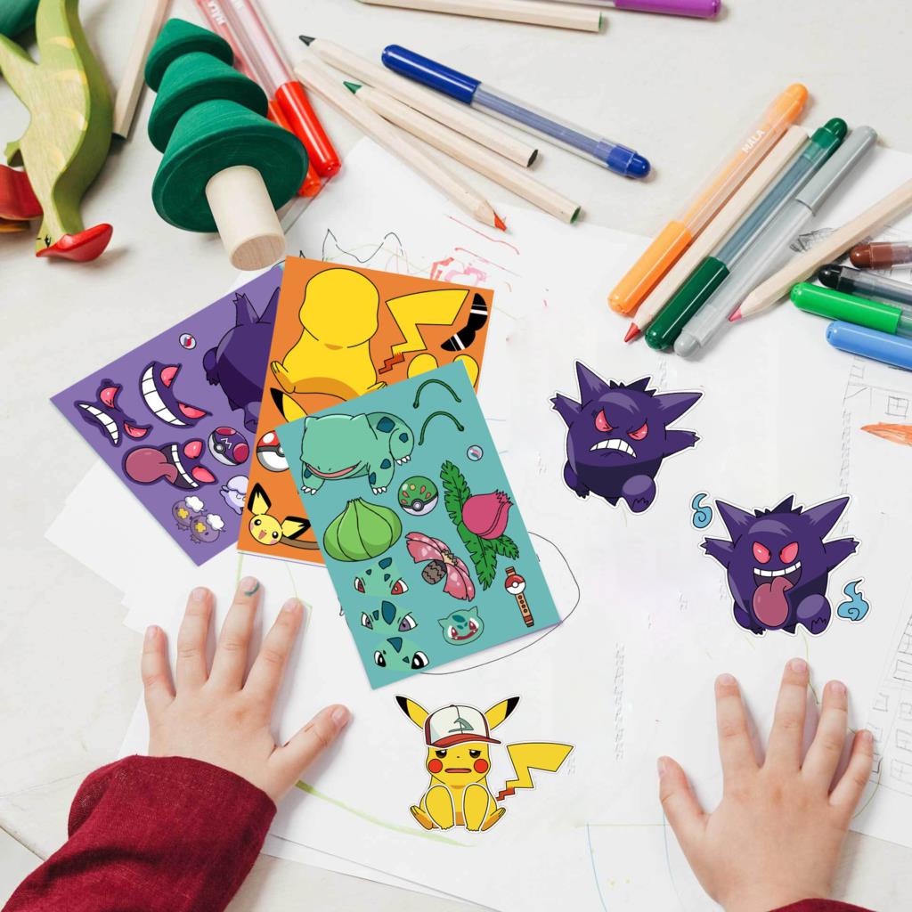 6pcs Pokemon DIY Sticker Pikachu Gengar Make Face Puzzle Game Kids ...