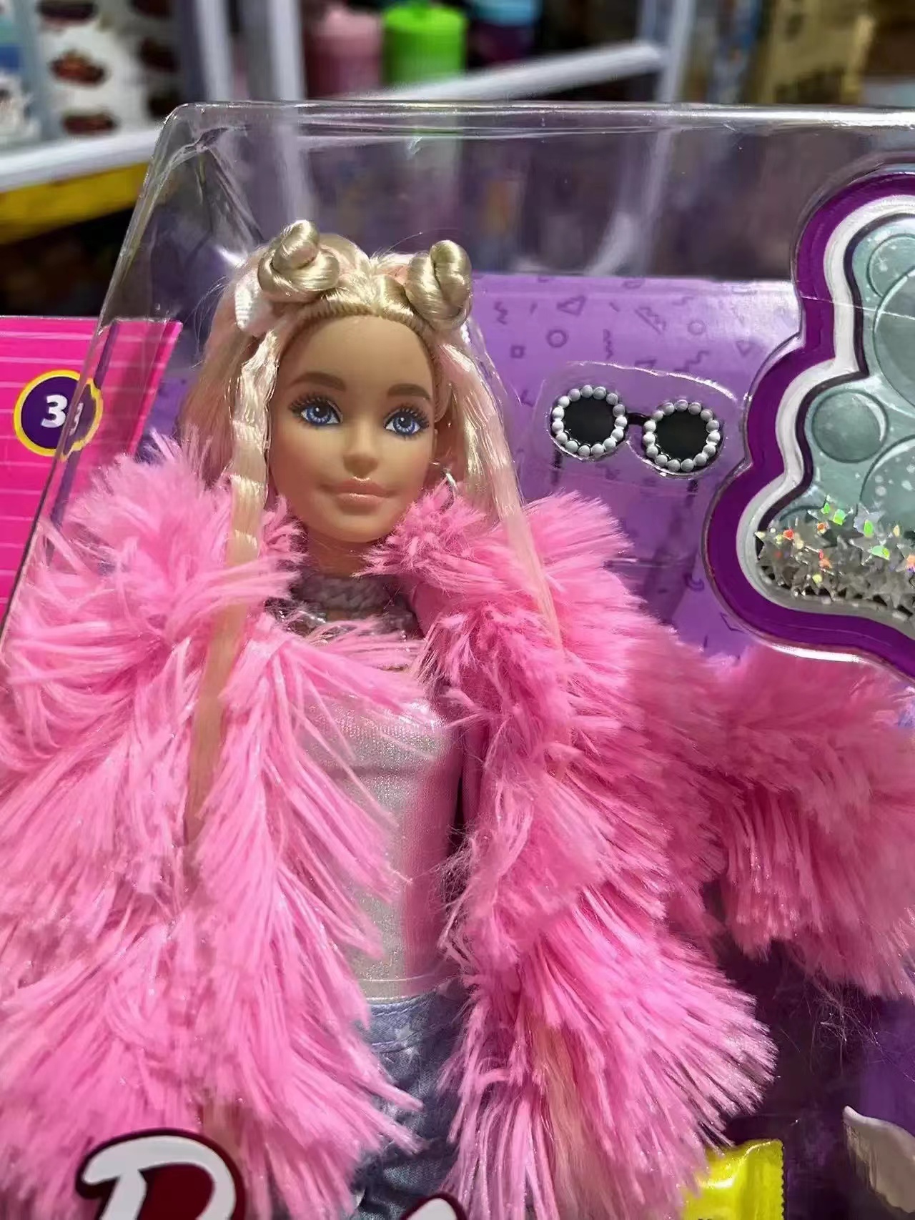Barbie Extra Doll Accessories with Pink Streaked Blonde Crimped Hair in Fluffy Pink Coat with Pet Unicorn Pig GRN28 Shopee Philippines