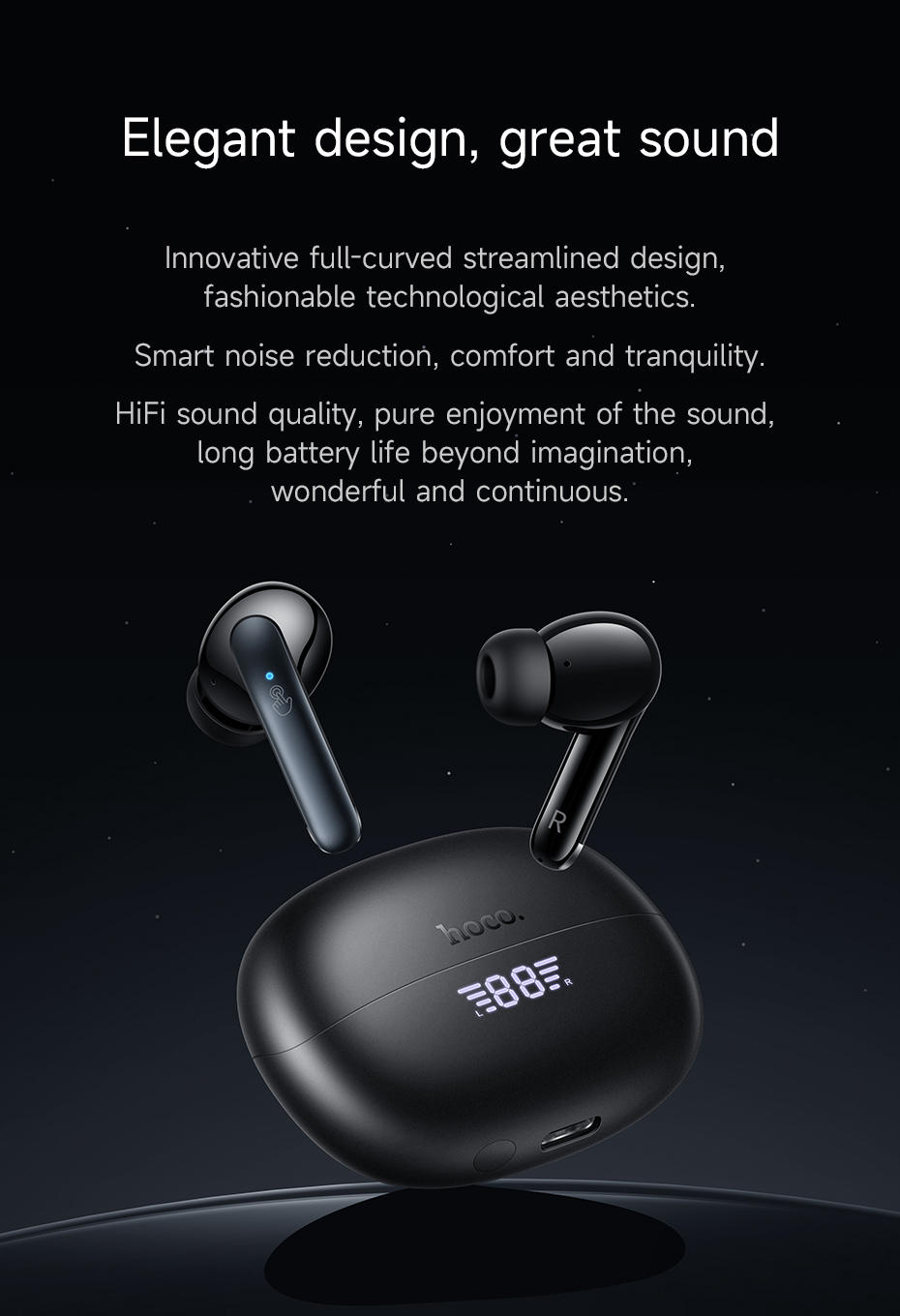 HOCO EQ5 TWS Wireless Bluetooth Earphones ANC and ENC Noise Cancelling ...
