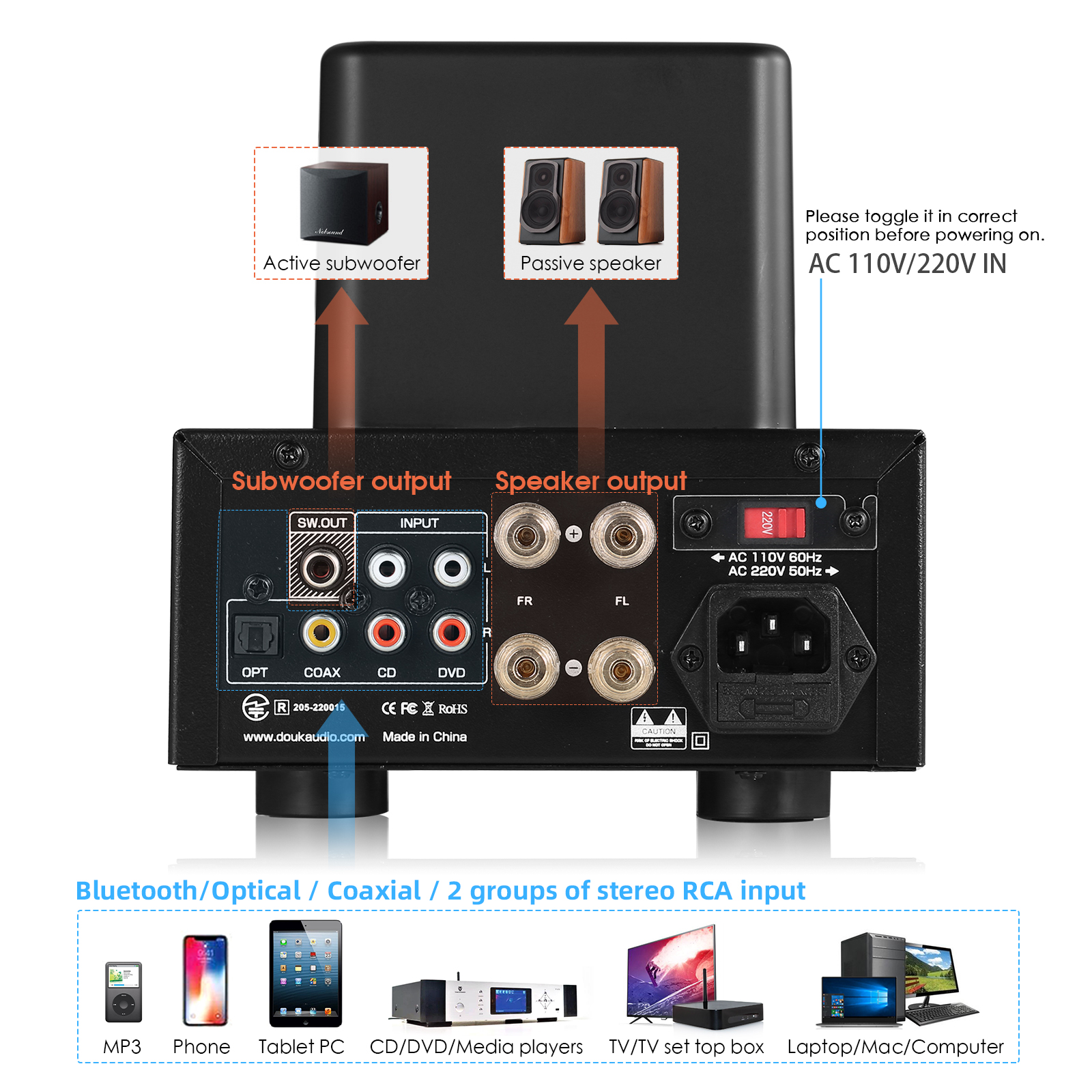 Nobsound A3 HiFi Bluetooth 5.0 Receiver Tube Amplifier USB Player ...