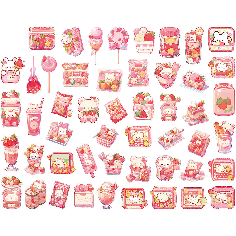 [Large Stickers]50PCS Cartoon Lovely Pink Candy Snacks Stickers ...