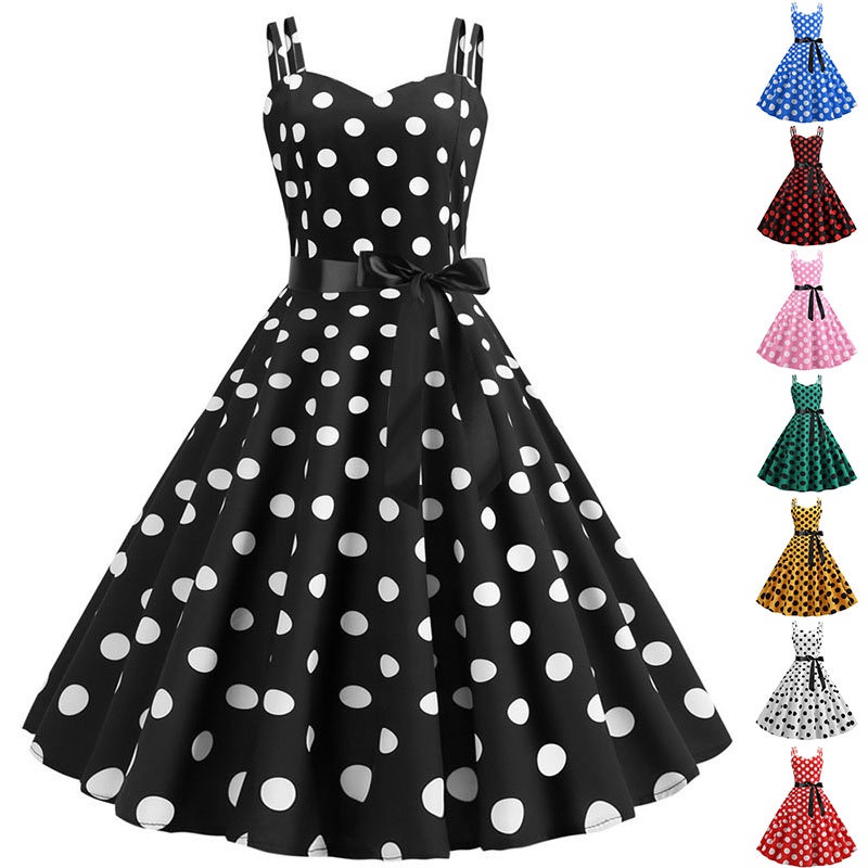 Women Summer Vintage 50s 60s Pin Up Party Dress Spaghetti Strap Polka Dot Dresses Shopee Philippines
