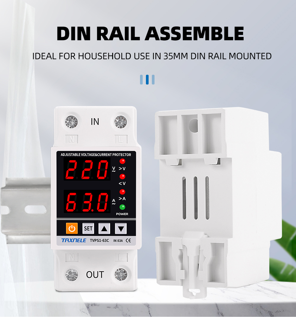 TAXNELE 40A 63A 230V Din Rail Adjustable digital Over Under Voltage ...