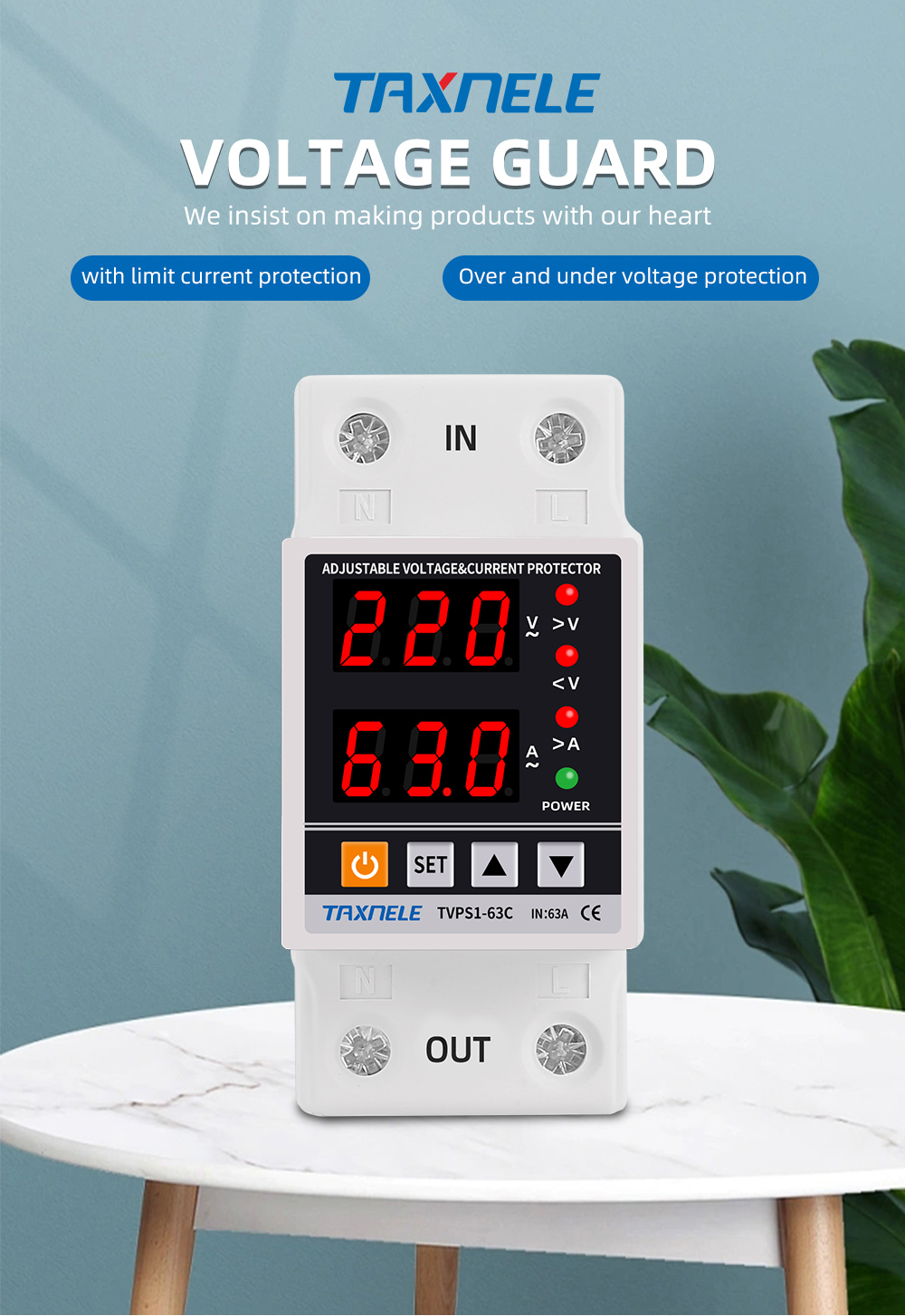 TAXNELE Dual Display 40A 63A 230V Din Rail Adjustable digital Over ...