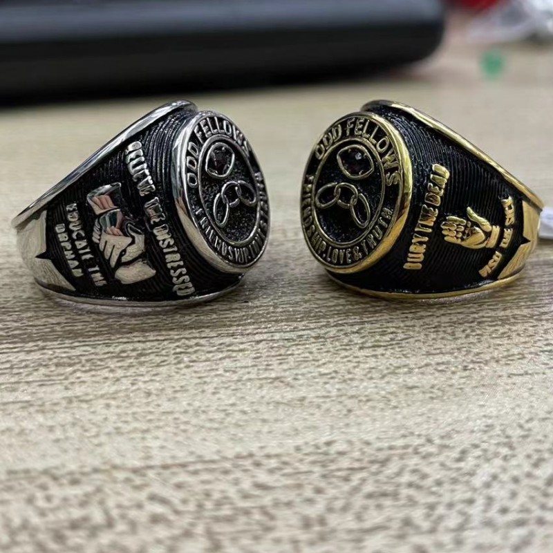 Pure Stainless Steel ODD Fellows Ring for Men with Red Rhinestone Size ...