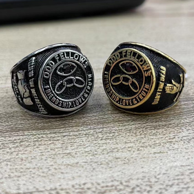Pure Stainless Steel ODD Fellows Ring for Men with Red Rhinestone Size ...