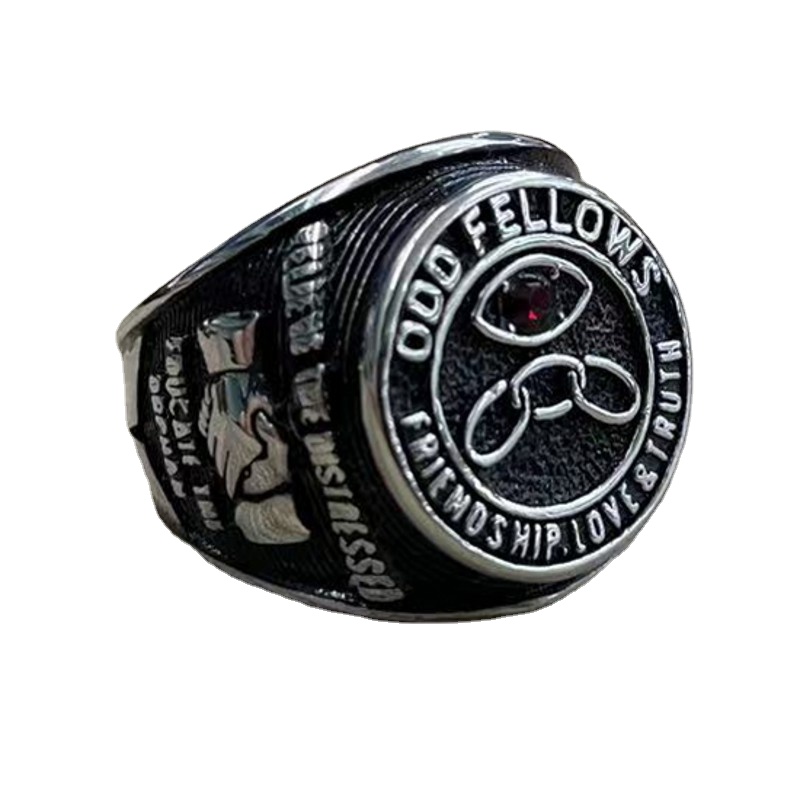 Pure Stainless Steel ODD Fellows Ring for Men with Red Rhinestone Size ...