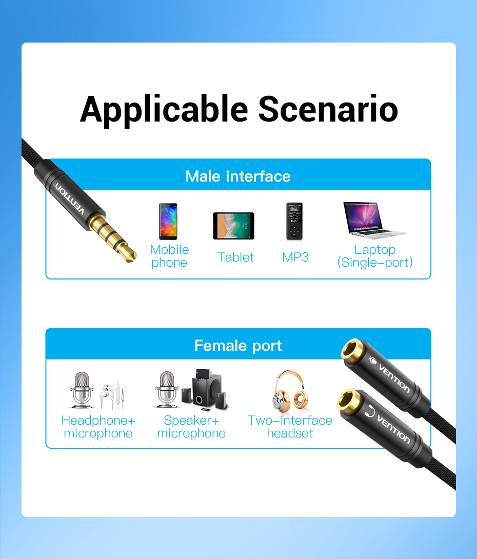 Vention 3.5mm Jack Plug Audio Splitter Extension splitter Earphone ...