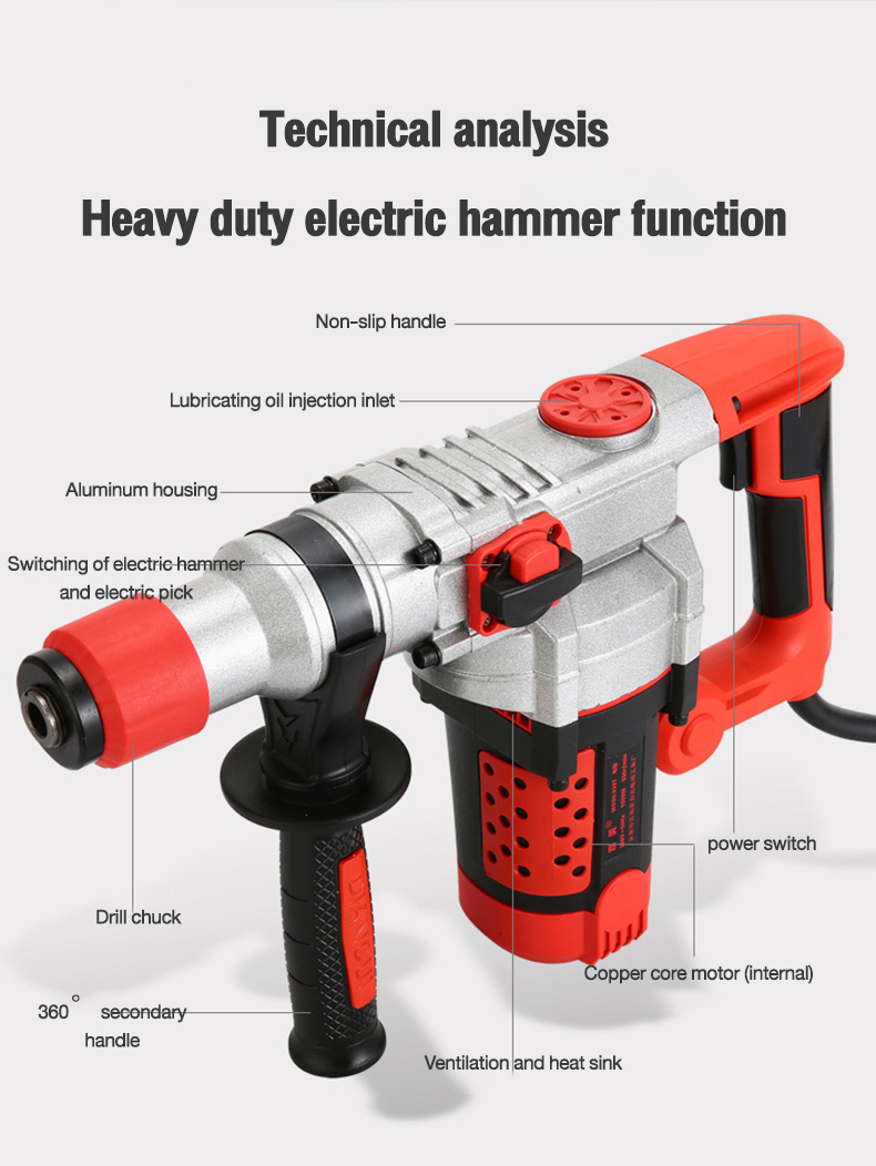 Electric Hammer Drill,Rock Drill Gun,Blasting Jack Hammer 2200W