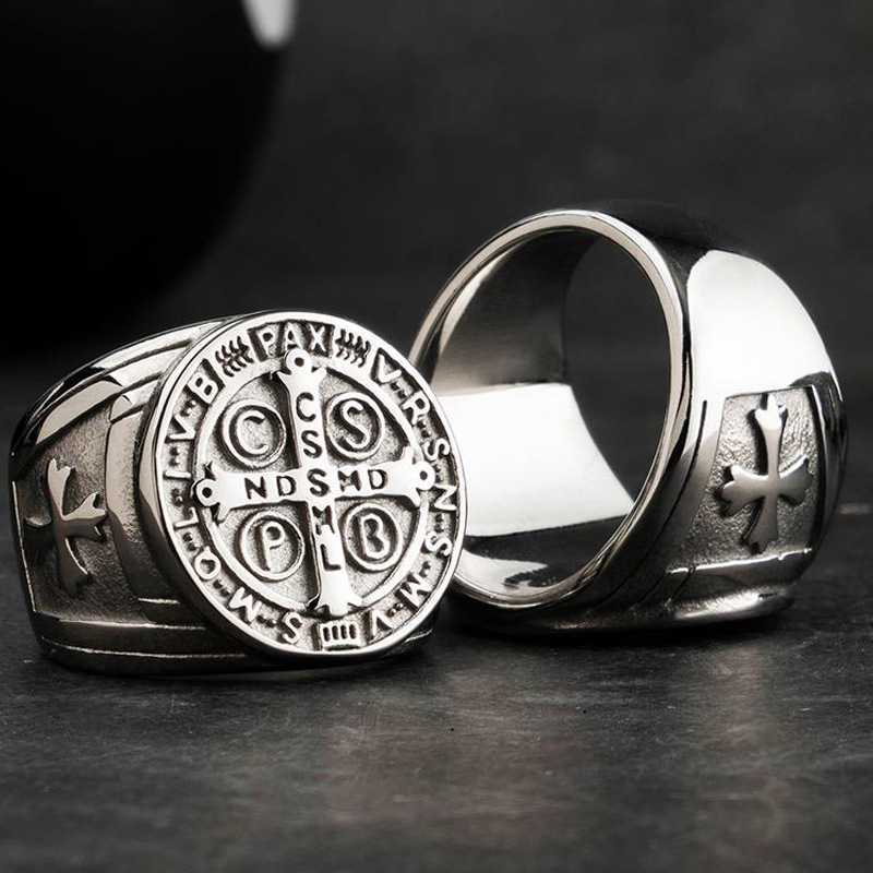 High-quality Fashion 18K Pure Silver Gold-Plated St. Benedict Ring ...