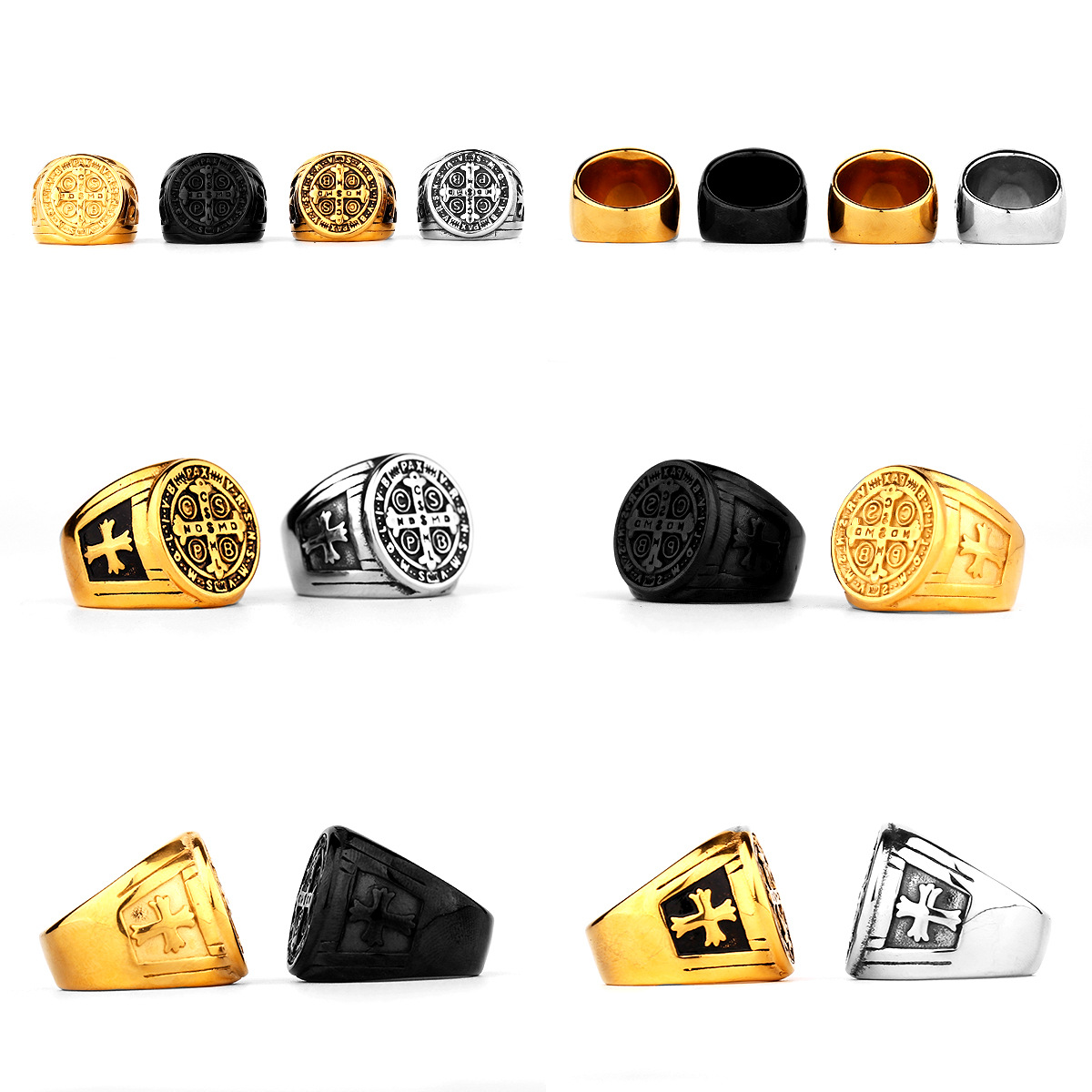 High-quality Fashion 18K Pure Silver Gold-Plated St. Benedict Ring ...