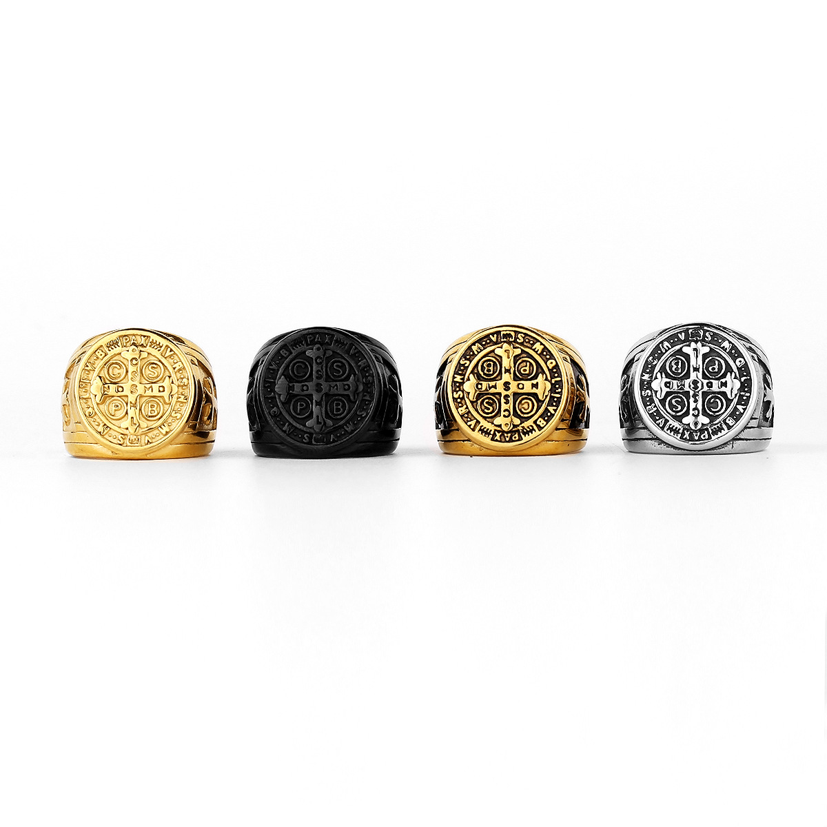 High-quality Fashion 18K Pure Silver Gold-Plated St. Benedict Ring ...