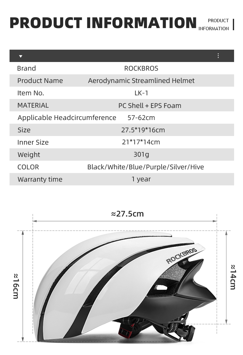 RockBros Aerodynamic Streamlined Cycling Helmet Safety Protective ...