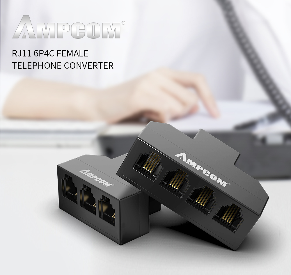 AMPCOM RJ11 Phone Converter RJ11 Classic 6 Pin Female 1 to 2 & 3 & 4 ...