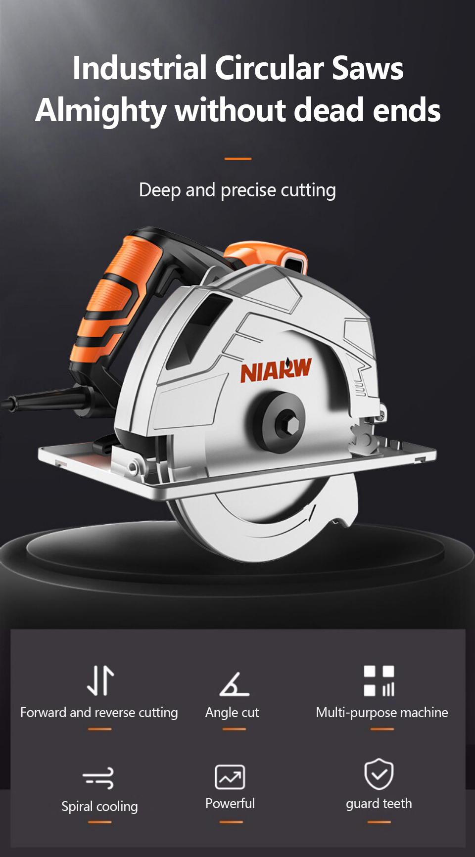 7 Inch Professional Circular Saw 1680W Portable Wood Cutter with 1 ...