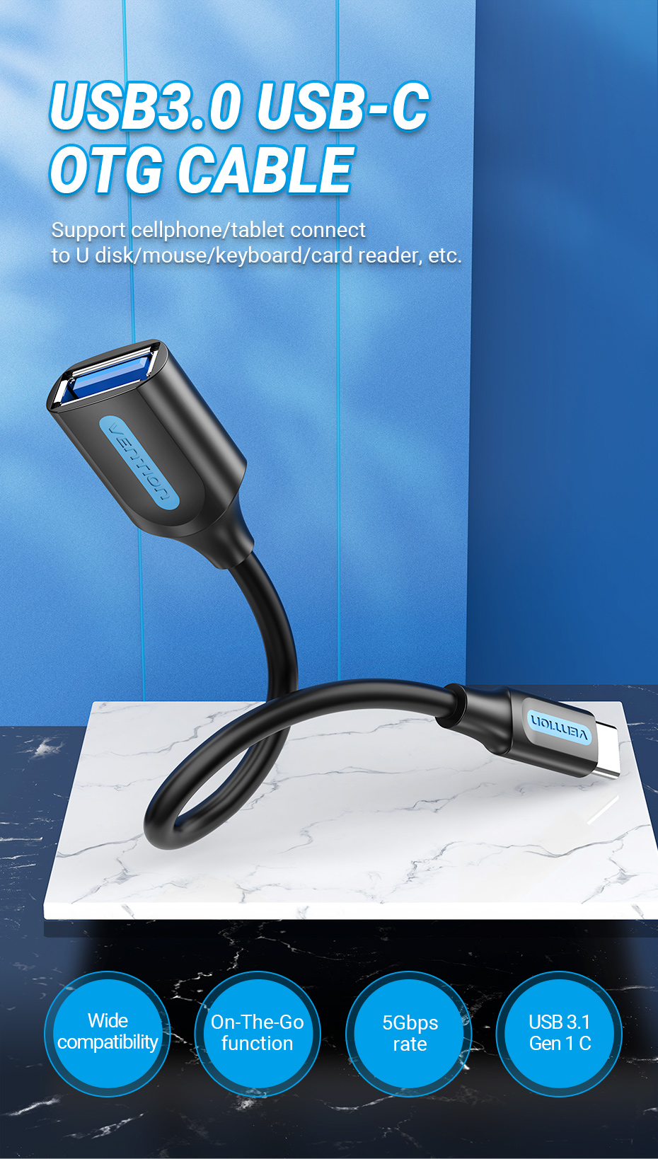 Vention Type C Cable OTG Adapter 480Mbps USB C Cable Connector For  Cellphone Tablet