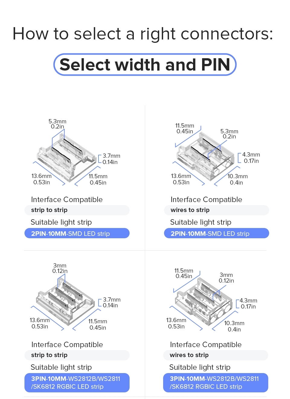 BTF-LIGHTING 2Pin to 6Pin SMD Led light strip connector, suitable for ...